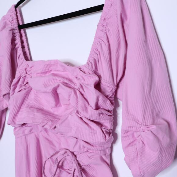 FREE PEOPLE Looking Stunning Midi Dress Pink Ruched Low Back Slit Hem Women's XS - Picture 5 of 15